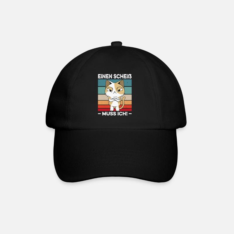 Einen Scheiß muss ich Spruch Katze Retro - Baseballkappe - Schwarz/Schwarz