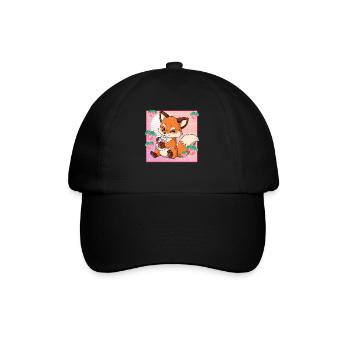 Kawaii Fuchs Erdbeermilch - Baseballkappe - Schwarz/Schwarz - Vorne