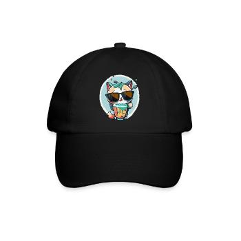 Chat cool avec des lunettes de soleil - Casquette classique - noir/noir - Devant