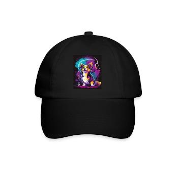 Synthwave Corgi - Retro Futuristic Pet Art - Baseball Cap - black/black - Front