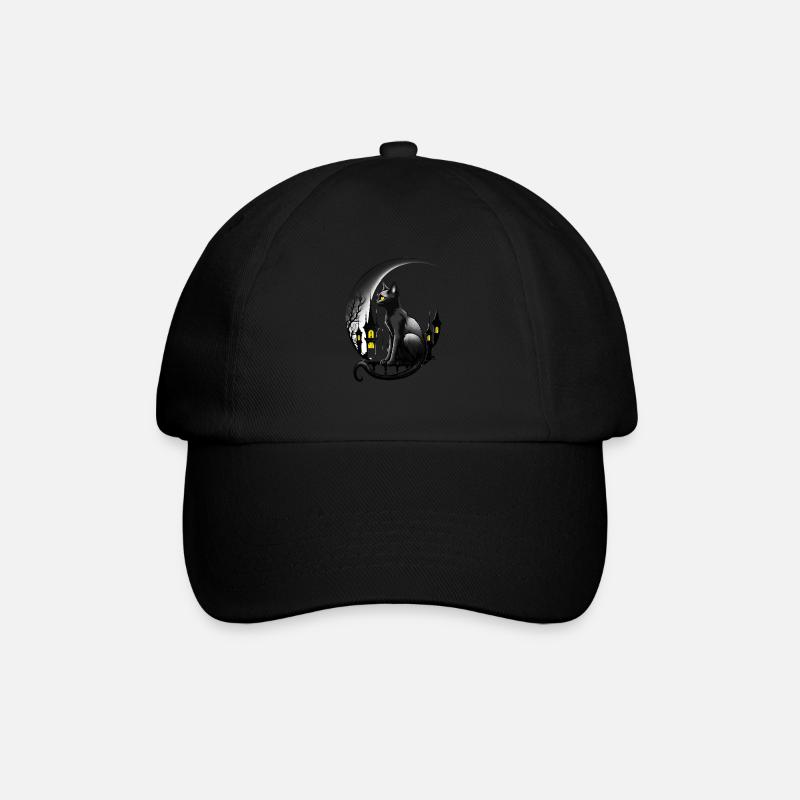 Schwarze Katze mit Mondsichel - Gothic Gothic - Baseballkappe - Schwarz/Schwarz