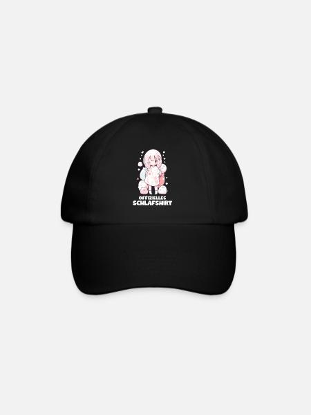 Kawaii Shirt Mädchen Niedliche Pyjama-Nachtwäsche - Baseballkappe - Schwarz/Schwarz