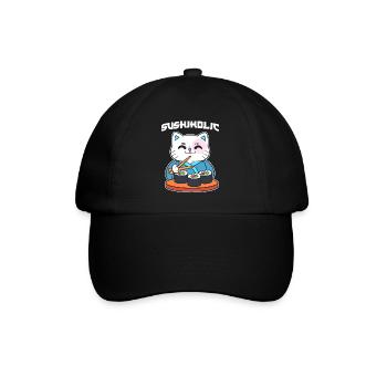 Katze isst Sushi Sushi-Liebhaber - Baseballkappe - Schwarz/Schwarz - Vorne