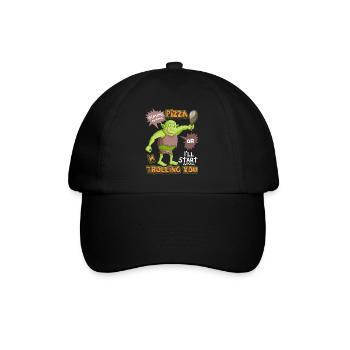 Lustiger Troll will Pizza haben, Spruch Comic Stil - Baseballkappe - Schwarz/Schwarz - Vorne