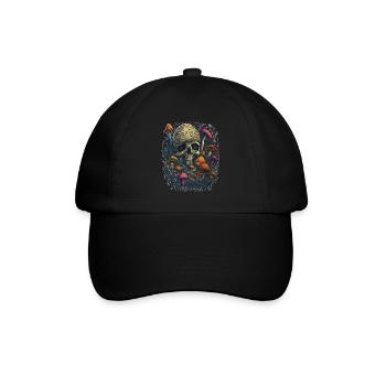 Skull Mushrooms Design Psychedelic Art Vibe Design - Baseballkappe - Schwarz/Schwarz - Vorne