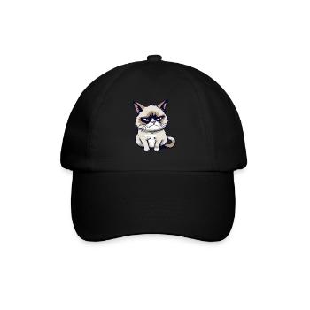 Funny Annoyed Cartoon Grump Cat - Sarcasm - Baseball Cap - black/black - Front