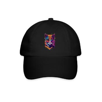 Retro Cool Cat: Vintage Vibes and Feline Flair - Baseballkappe - Schwarz/Schwarz - Vorne