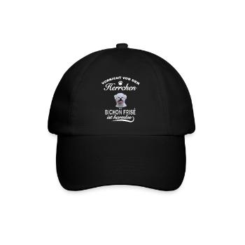 Vorsicht vor dem Herrchen - Bichon Frisé harmlos - Baseballkappe - Schwarz/Schwarz - Vorne