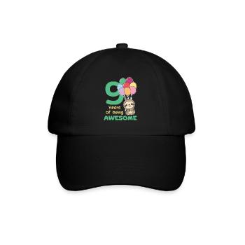 Faultier zum 9. Geburtstag Kinder neun Jahre alt - Baseballkappe - Schwarz/Schwarz - Vorne