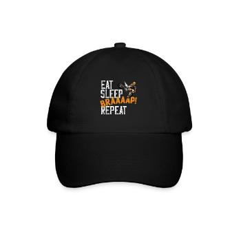Motocross Eat Sleep Braaaap! repeat Spruch - Baseballkappe - Schwarz/Schwarz - Vorne