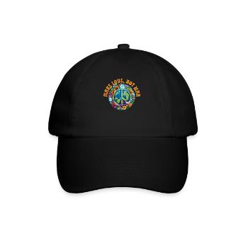 Hippie Peace Sign Peace Flowers Flower Child - Baseball Cap - black/black - Front