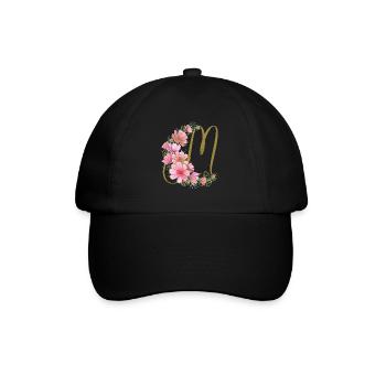 Blumenranke mit Buchstabe M - Baseballkappe - Schwarz/Schwarz - Vorne