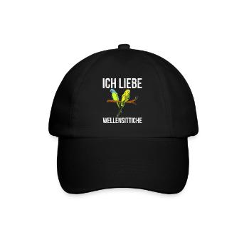 Ich liebe Wellensittiche Vogelliebhaber Sittich - Baseballkappe - Schwarz/Schwarz - Vorne