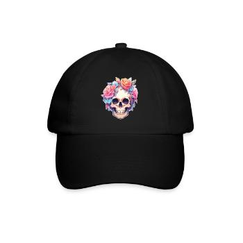Skulls Skull Blumen Blumenschädel Totenschädel - Baseballkappe - Schwarz/Schwarz - Vorne