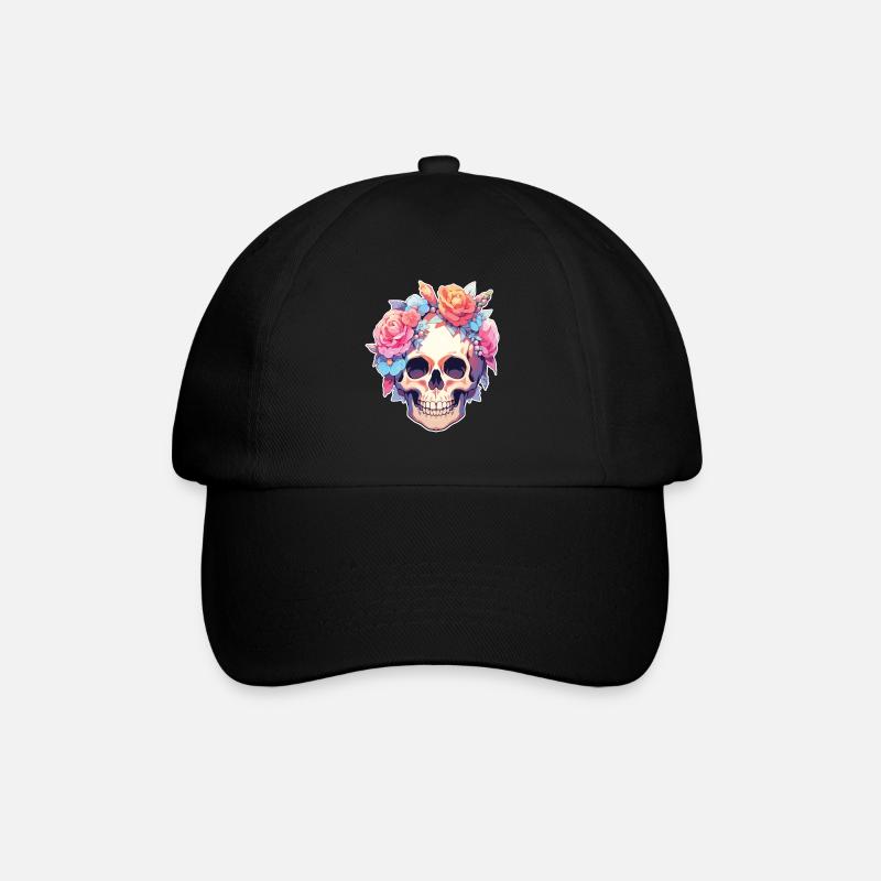 Skulls Skull Blumen Blumenschädel Totenschädel - Baseballkappe - Schwarz/Schwarz