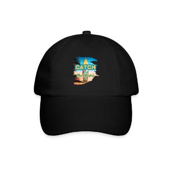 Catch the Waves - für Surf-Liebhaber | Surfbrett - Baseballkappe - Schwarz/Schwarz - Vorne