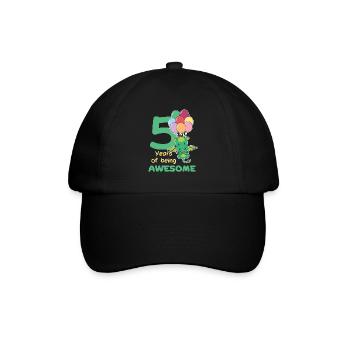 Drache zum 5. Geburtstag Kinder fünf Jahre alt - Baseballkappe - Schwarz/Schwarz - Vorne