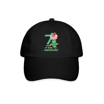 Drache zum 7. Geburtstag Kinder sieben Jahre alt - Baseballkappe - Schwarz/Schwarz - Vorne