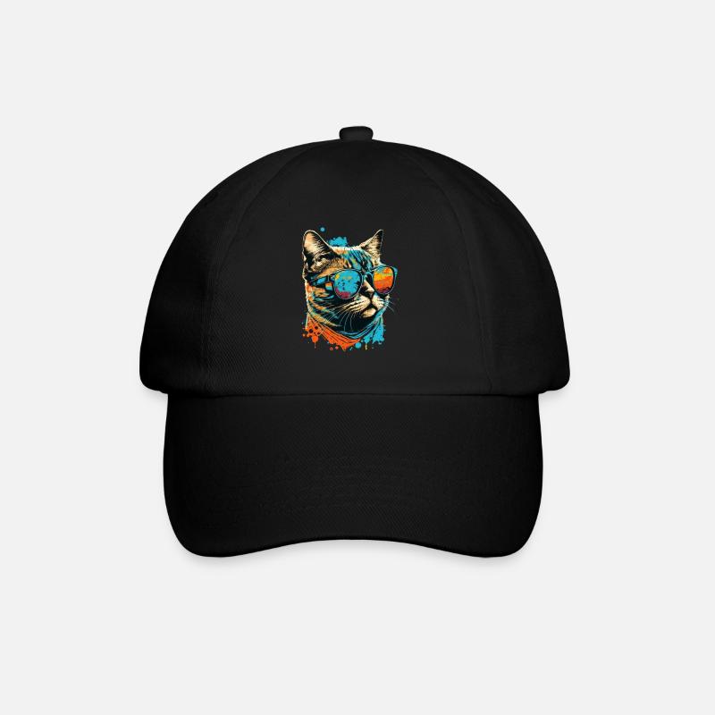 Katze mit Sonnenbrille - Baseballkappe - Schwarz/Schwarz