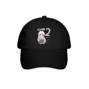 2 Jahre Mädchen Anime Kawaii Katze 2. Geburtstag - Baseballkappe - Schwarz/Schwarz - Vorne