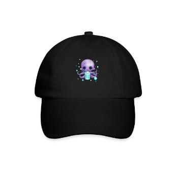 Cute Octo mit Sommer Drink - Baseballkappe - Schwarz/Schwarz - Vorne