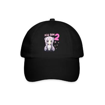2 Jahre Mädchen Anime Kawaii Katze 2. Geburtstag - Baseballkappe - Schwarz/Schwarz - Vorne