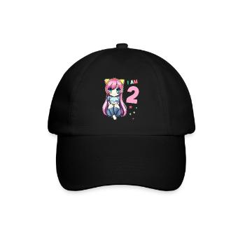 2 Jahre Mädchen Anime Kawaii Katze 2. Geburtstag - Baseballkappe - Schwarz/Schwarz - Vorne
