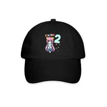 2 Jahre Mädchen Anime Kawaii Katze 2. Geburtstag - Baseballkappe - Schwarz/Schwarz - Vorne