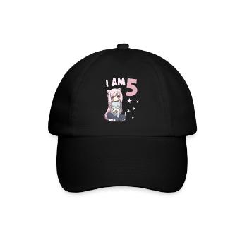 5 Years Girl Anime Kawaii Cat 5th Birthday - Baseball Cap - black/black - Front
