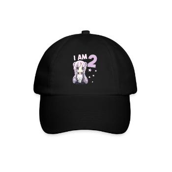 2 Jahre Mädchen Anime Kawaii Katze 2. Geburtstag - Baseballkappe - Schwarz/Schwarz - Vorne