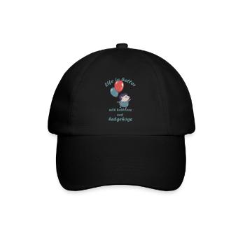 Kleiner Igel mit Luftballons und Schriftzug - Baseballkappe - Schwarz/Schwarz - Vorne