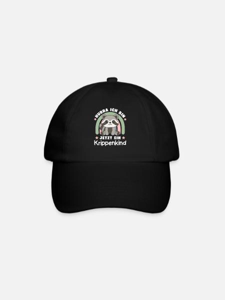 Hurra Ich Bin Jetzt Ein Krippenkind Waschbär - Baseballkappe - Schwarz/Schwarz