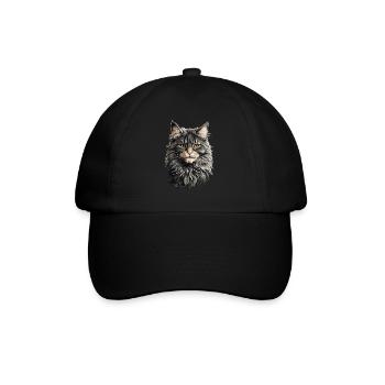 Maine-Coon-Katze Elegantes Katzen Design - Baseballkappe - Schwarz/Schwarz - Vorne