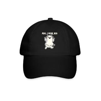 Moo... I Mean Boo: Süße Kuh Halloween Geist Kostüm - Baseballkappe - Schwarz/Schwarz - Vorne