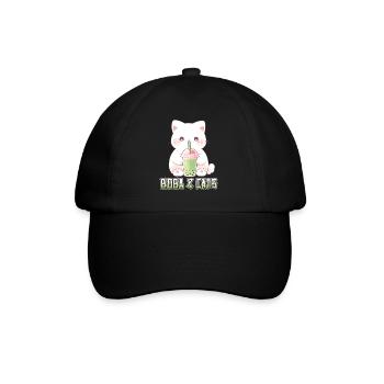 Boba and Cats Katze die Bubble Tee Mädchen Anime - Baseballkappe - Schwarz/Schwarz - Vorne