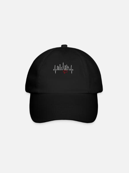 Dubai Skyline Herzschlag Burj Khalifa Silhouette - Baseballkappe - Schwarz/Schwarz