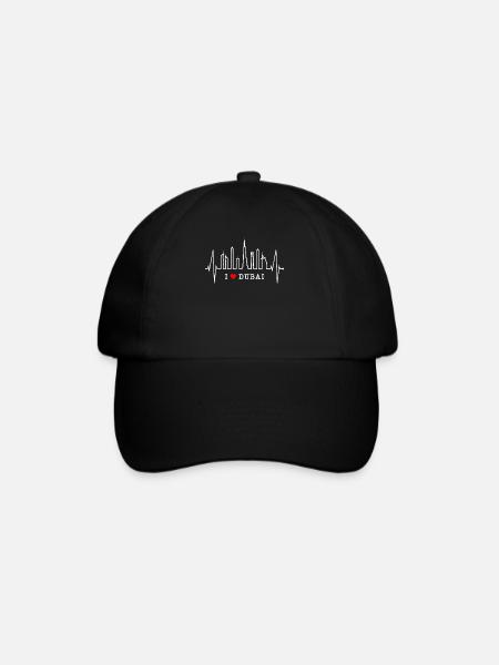 Dubai Skyline Herzschlag Burj Khalifa Silhouette - Baseballkappe - Schwarz/Schwarz