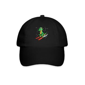 Snow Skiing Driver Dinosaur Snow Slope - Baseball Cap - black/black - Front