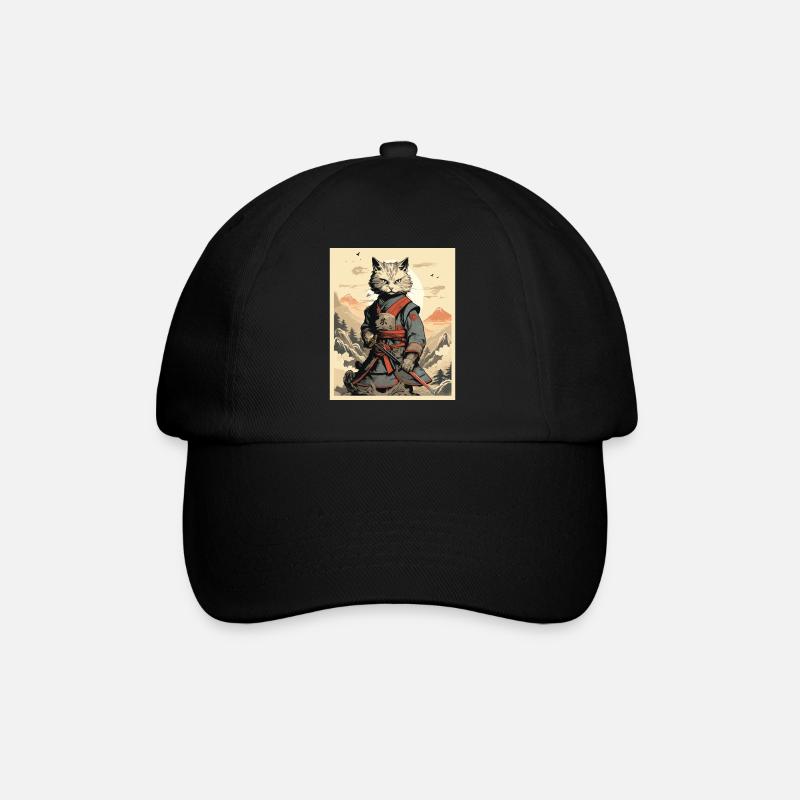 Japanese Cat Warrior - Baseballkappe - Schwarz/Schwarz