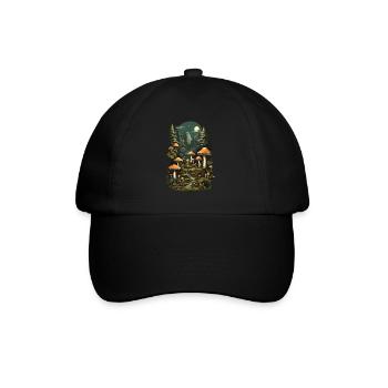 Magische Pilznacht ein Retro Pilzsammler Design - Baseballkappe - Schwarz/Schwarz - Vorne