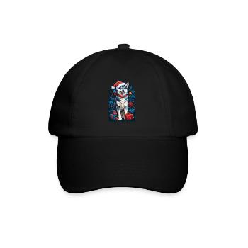 Lustiger Siberian Husky Mit Weihnachtsmannmütze - Baseballkappe - Schwarz/Schwarz - Vorne