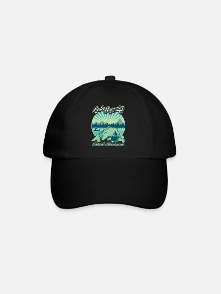 Lake Superior Angler, Fischen Retro Vintage Spruch - Baseballkappe - Schwarz/Schwarz