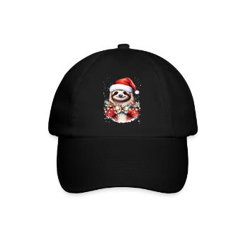 Sloth Christmas Art, Cute and Funny Sloth - Baseball Cap - black/black - Front