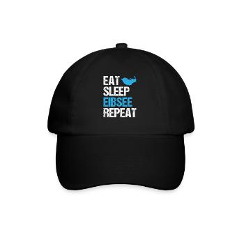 Lebenszyklus am Eibsee - Eat, Sleep, Repeat - Baseballkappe - Schwarz/Schwarz - Vorne