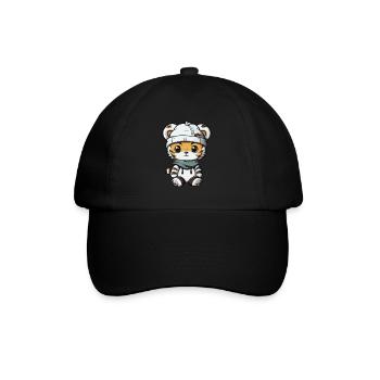 Tiger Winter Comic Niedlich - Baseballkappe - Schwarz/Schwarz - Vorne