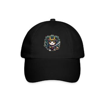 Samurai-Ninja-Katze und Monster dahinter - Baseballkappe - Schwarz/Schwarz - Vorne