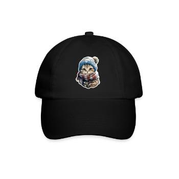Cat in winter - Baseball Cap - black/black - Front