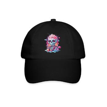 Gothic Pastel Schädel mit Süßigkeiten Design - Baseballkappe - Schwarz/Schwarz - Vorne