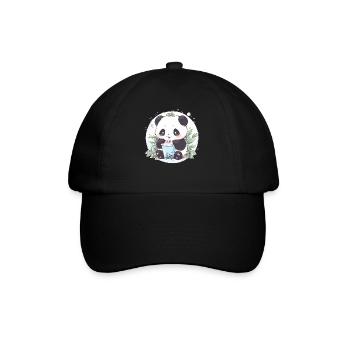 Kawaii Panda trinkt Boba Bubble Tea Chibi - Baseballkappe - Schwarz/Schwarz - Vorne