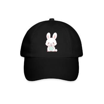 Kawaii Hase trinkt Boba Bubble Tea Chibi - Baseballkappe - Schwarz/Schwarz - Vorne